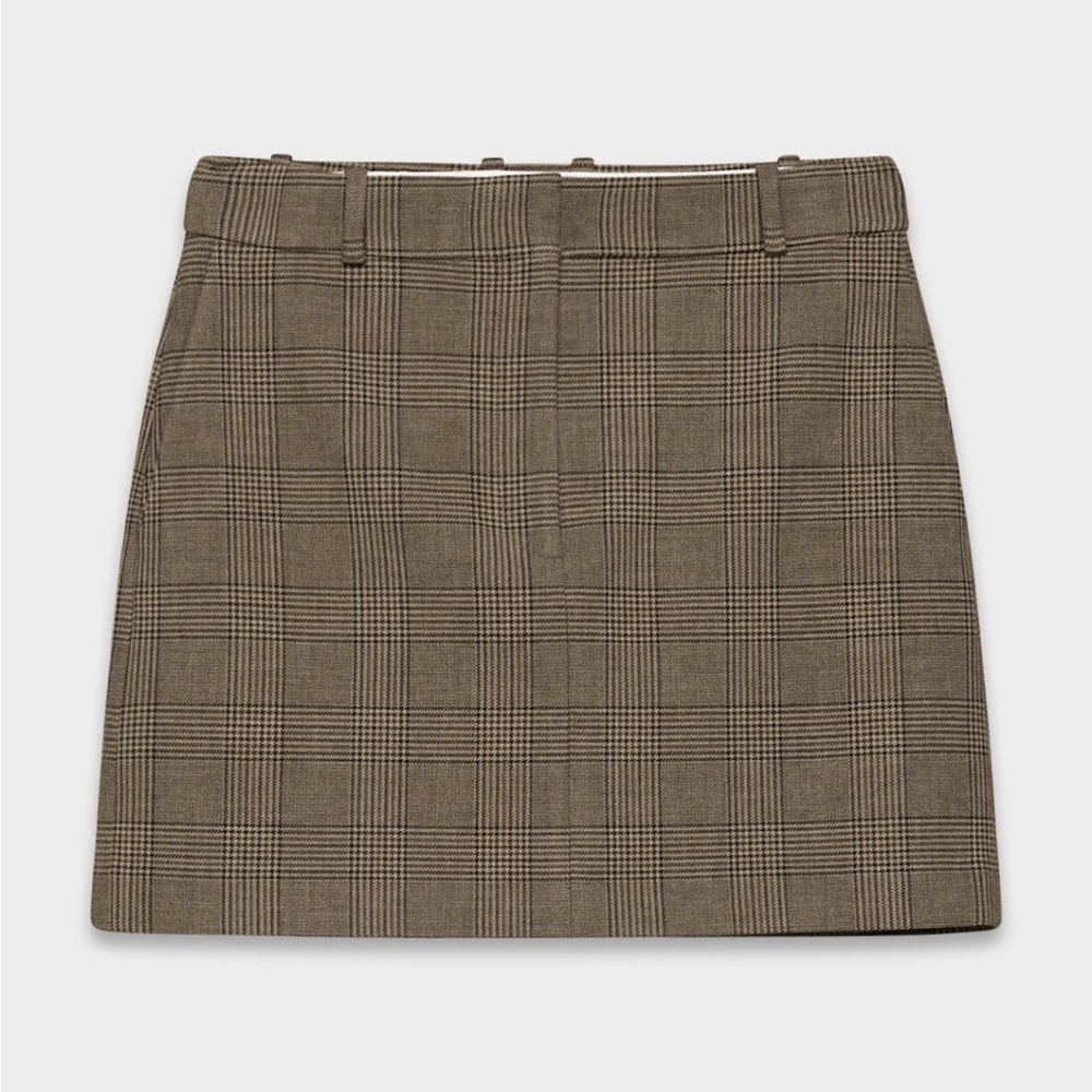 Aritzia Babaton Chisel Skirt Plaid Brown Mini Skirt - Size 0